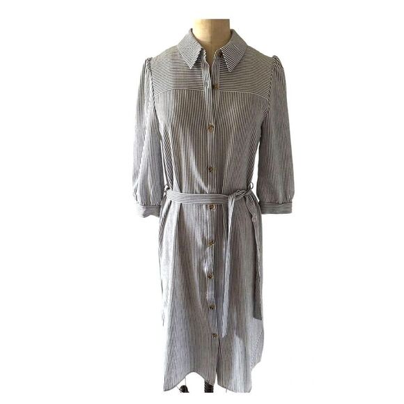 Monteau NWT Poplin Shirt Dress M. Grey and white pinstripe - Picture 1 of 11